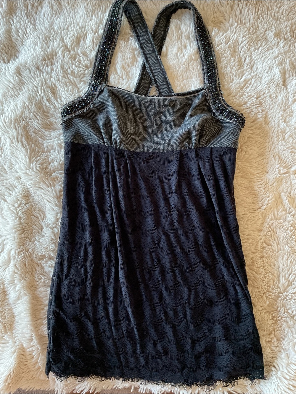 Free People all The Right Moves Gray and Black Beaded Tweeted Lace Dress - Picture 5 of 8